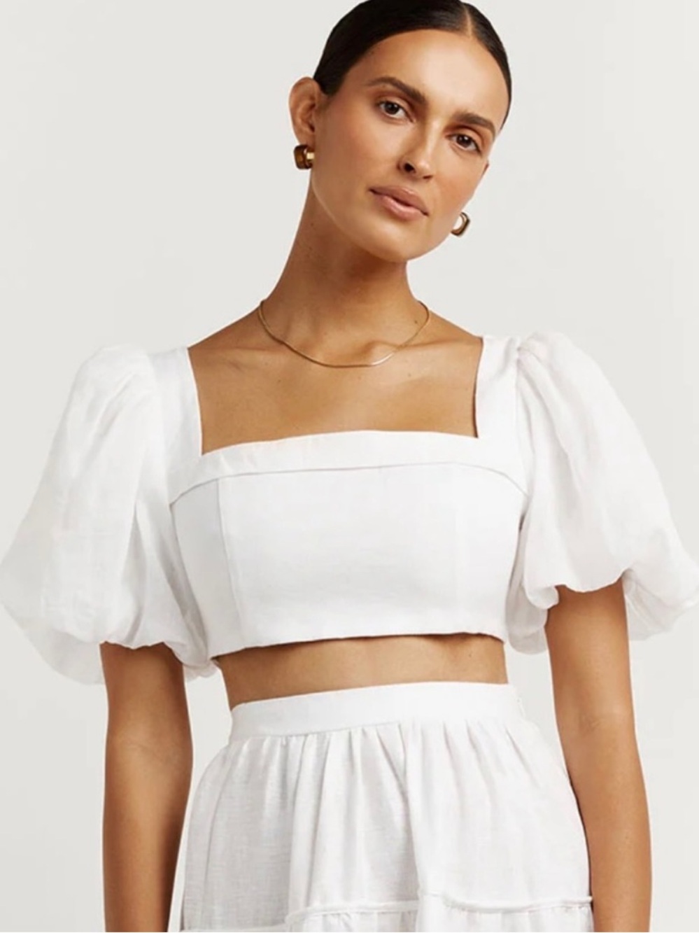 Dissh Aisle White Linen Puff Sleeve Crop Top Size 6